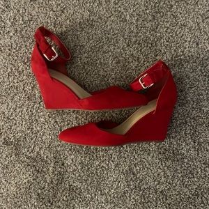 Red wedge suede wedges with ankle strap